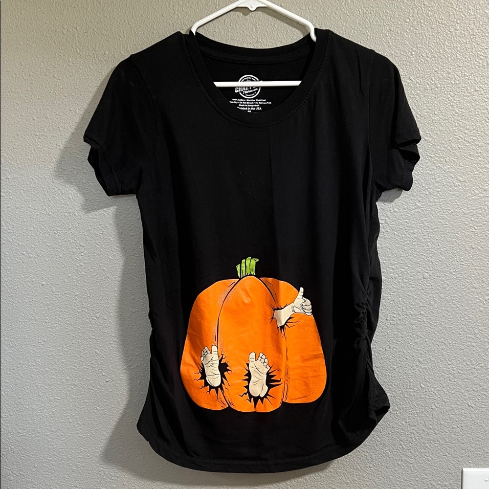 Maternity Black T-Shirt with Orange Pumpkin Design